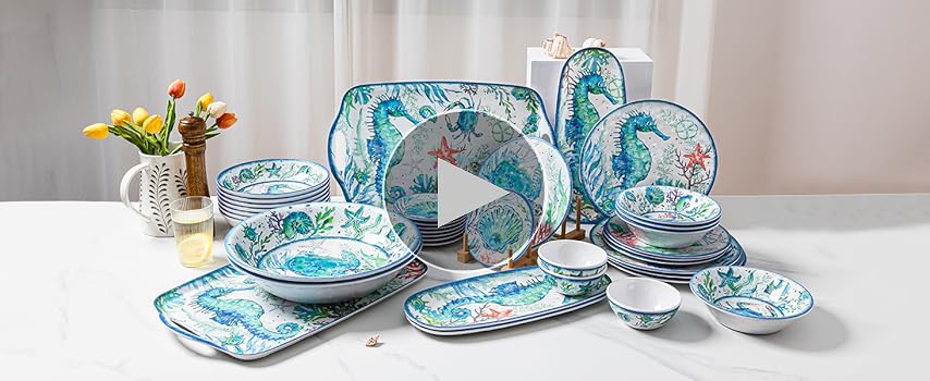 Amazon.com | LEHAHA 12-Piece Melamine Beach Dinnerware Set